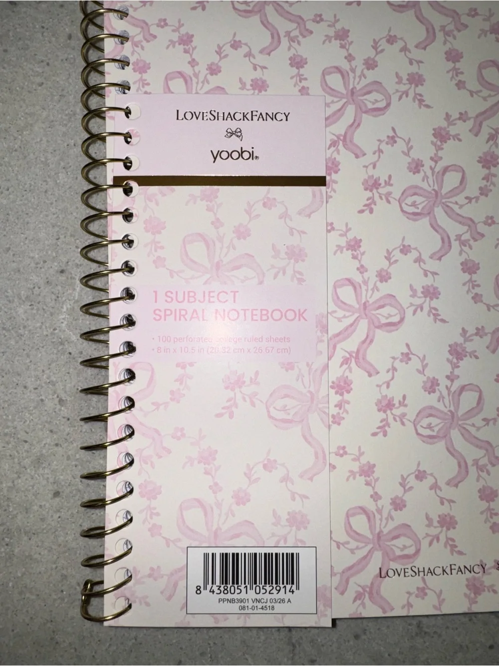 LoveShackFancy x Yoobi Pink Bow Spiral Notebook
